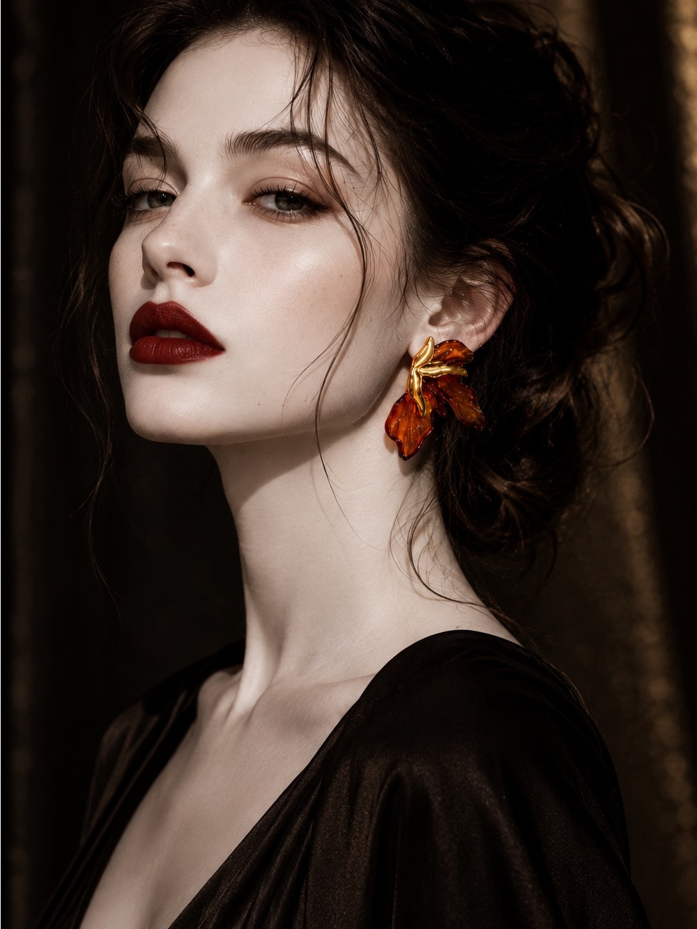 Gold tone and Amber Leaf Drop Earrings
